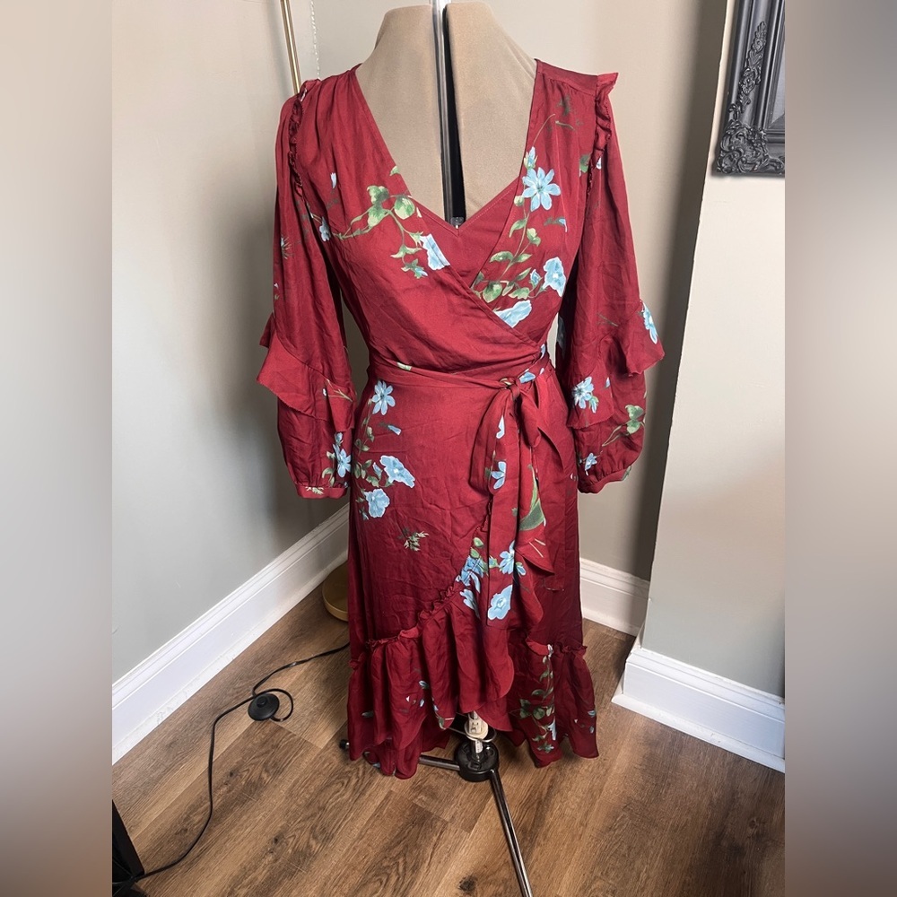 Joie Anawrette floral wrap dress in burgundy Medium
